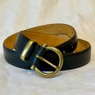 Dockers Vintage Black Leather Belt Solid Brass Horseshoe Buckle Size Large