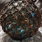 Antique Glass Fishing Float Ball With Original Rope Netting - Glass   Rope Float