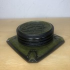 Set Of 4 W Holder Vtg Matina Decor Products Faux Leather Coasters Green   Black