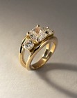 4 Ct Cushion Cut Real Moissanite Three-stone Wedding Ring 14k Yellow Gold Plated