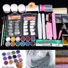 Nail Art Kit Acrylic Powder Glitter  Liquid Brush Clipper Primer Diy Nail Tools