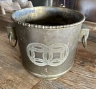 Vintage Asian Brass Planters W large Handles And Beaded Trim   Great Patina 