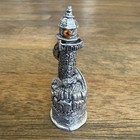 Vtg Comstock Pewter Lighthouse Thimble 6634 Cci Rhinestone Crystal 90s Nautical