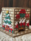 Christmas Fireplace And Tree   new Handmade Plastic Canvas Tissue Box Cover