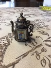 Vintage Thimble Pewter Tea Pot Hinged Lid Silver Plated Enamel Spain Ribadesella