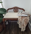 Antique Solid Wood Wooden Vanity Bench Seat Vanity Chair French Country Cottage
