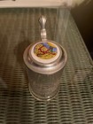 Vintage German Glass Wandering Beer Stein W  Pewter  lid   Porcelain Medallion