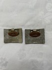 Vintage Silver Tone Geometric Pattern Shoe Clips Buckles By Tip Toe
