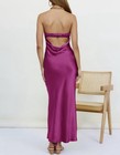 Merokeety Women   s Xs Eggplant Satin Strapless Maxi Dress Formal Party Gown   Nwt