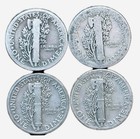 Lot Of 4 Mercury Dimes 1916 To 1945 Mixed 90  Silver Coins - Ships Free