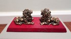 Hsbc Pair Of Lion Statue On Wood Board - Size  L19 5 X W8 X H7cm - Resin Made