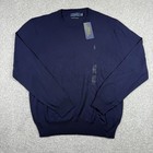 New Polo Ralph Lauren Crew Neck Merino Wool Sweater Mens Medium Blue Washable