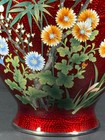 Japanese Cloisonne Red Akasuke Jippo Vase Aichi Floral Enamel Silver Rims 9 5   