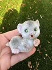 1950s Vintage Sugar Textured Ceramic Kitten Figurine Gray   White Cat  Japan