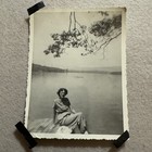 Vintage Old Candid Snapshot Photo Portrait Woman In Glasses On Dock By The Lake