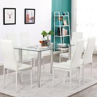 Modern 7 Piece Kitchen Dining Set Glass Metal Table And 6 Pu Chair Breakfast