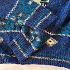 Vintage 90s Knit Sweater Blue Multicolor Awesome Vintage Crewneck Sweater
