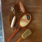 Vintage 5pc Vanity Set Hand Mirror Hair Brush Comb Powder Jar Accessories