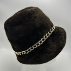 Vintage Hat Womens 60s Mr John Classic Brown Faux Fur Chain Italy Fuzzy Read