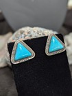 Native American Silver   Turquoise Triangle Vintage Earrings