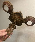 Antique 3 Light Ceiling Light Fixture Cast Iron Gold Vtg Nice Finial Metal Read