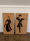 Vtg Folk Art Inlay Wood Wall Hanging Plaques Mcm Georgian Dancing Couple