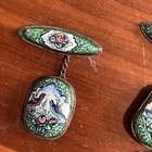 Antique Persian Enamel Sterling Silver Hand Wrought Cufflinks Lovebirds 