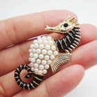 Retro Style Hippocampus Black Rhinestone Crystal Animal Seahorse Brooch Pin