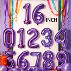 2 Set 20 Pcs Number Balloons 16 Inch Purple 0-9 Number Mylar Foil Balloons Pu   