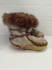 Vintage Alaska Inuit Child Fur Mukluk Boots Handmade Suede Sole Native Arctic
