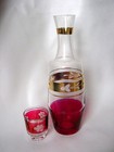 Vintage Cranberry Gold Etched Cut To Clear Decanter Bottle W Shot Glass Stopper
