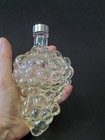Vtg French Clear Glass Grape Cluster Bottle Wine Decanter Metal Cap France Euc