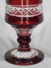 Antique Bohemian Czech Vase Crystal Ruby Diamond Cut Clear 19th C Hand Painted
