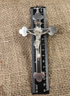 Ww1 Crucifix Inri Jesus Christ Pectoral Cross Ebony Inlaid Wood