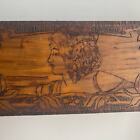 Pyrography Burnt Wood Dresser Glove Box Art Nouveau Beautiful Woman Antique Vtg