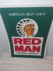 Vtg Original Red Man Chewing Tobacco Vinyl Plastic Advertising Sign 16 X 12