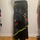 Reuma   Floral Written Print Straight Asymmetrical Design Maxi Skirt   S m