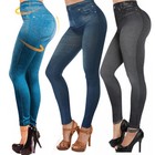 Women s Faux Denim Jeans Leggings High Waist Tummy Control Printed Pencil Pants