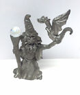 Vintage Spoontique Pewter Wizard Figure With Dragon   Crystal Ball Cmr595 80s