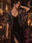Vintage Black Sheer Beaded Sequin Paisley Capelet Bolero Evening Shrug