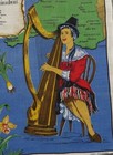 Vintage Linen Tea Towel Wales Land Of Our Fathers Harp Map Unused
