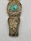 Antique Chinese Sterling Silver Gold Overlay Jade Filigree Bracelet Floral
