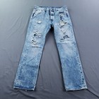 Levis 501 Jeans Mens 34x32 Blue Straight Leg Button Fly Ripped Workwear Thrashed