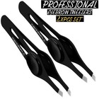 Professional Eyebrow Tweezers Slanted Tip Stainless Steel 2 3xpcs Black black