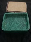 Vintage Faux Malachite Lidded Trinket Box Green Resin Vanity Jewelry Storage