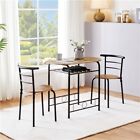 Dining Room Table Set Kitchen Table And Chairs For 2 With Steel Legs  Brown