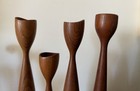 Lot Of 4 Danish Teak Candle Holders 