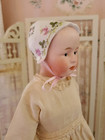 Antique 13  Bisque Gebruder Heubach Baby Stuart Shoulderhead Doll Molded Bonnet