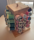 Handcrafted Wooden Spool Thread Holder Rack Rotating Carousel W  48 Mixed Spools