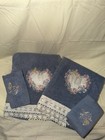 Vintage Saturday Knight Blue Floral Embroidered Lace Trim 100  Cotton 3pc Set